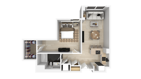 Floor plan for 1 bed, 1 bath, 760 sqft